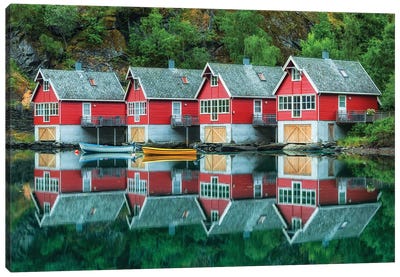 Fishermen's Cottages In Flåm, Aurlandsfjorden, Norway Canvas Art Print - Mikolaj Gospodarek