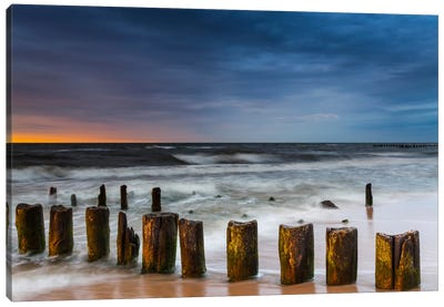 Poland, Baltic Sea, Dziwnow, Sunset V Canvas Art Print - Sandy Beach Art
