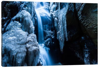 Czech Republic, Adršpach-Teplice Rocks, Waterfall With Ice Canvas Art Print - Czech Republic Art