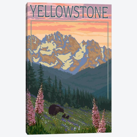 Yellowstone National Park (Black Bear Family) Canvas Print #LAN118} by Lantern Press Canvas Art Print