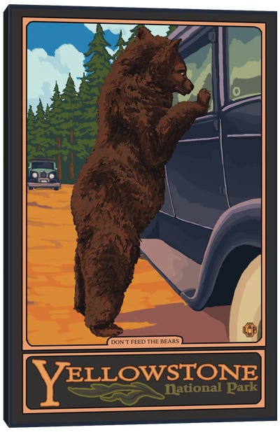 Yellowstone National Park (Hungry Grizzly Bear) Canvas Art Print - National Parks Travel Posters