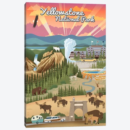 Yellowstone National Park (Retro Views) Canvas Print #LAN123} by Lantern Press Canvas Art