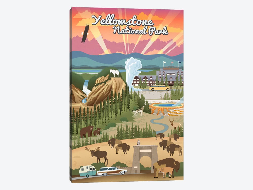 Yellowstone National Park (Retro Views) by Lantern Press 1-piece Canvas Print