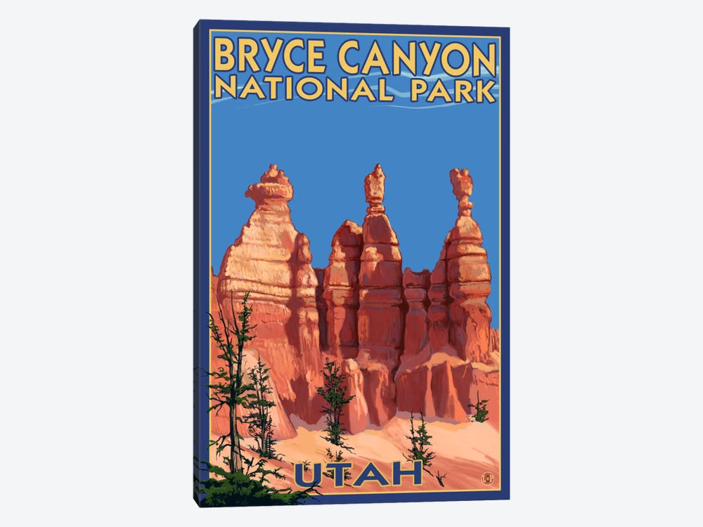 Bryce Canyon National Park (Three Hoodoos In Summer) by Lantern Press 1-piece Canvas Print