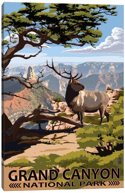 Grand Canyon National Park (Elk At The South Rim) Canvas Art Print - Grand Canyon National Park Art