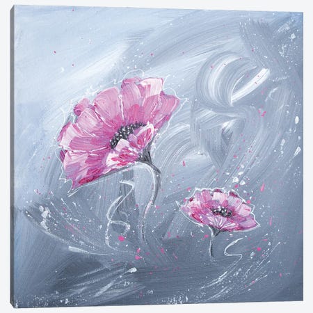 Decorative Poppies On A Gray Background Canvas Print #LAX34} by Leena Amelina Canvas Art Print