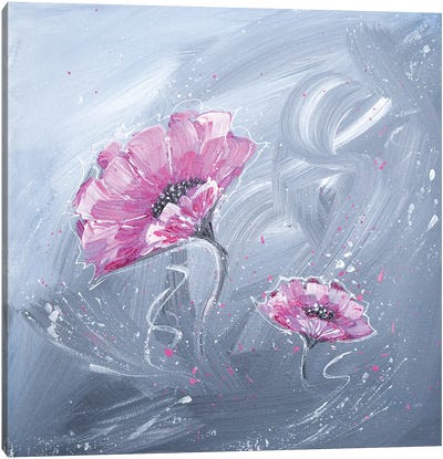 Decorative Poppies On A Gray Background Canvas Art Print - Leena Amelina