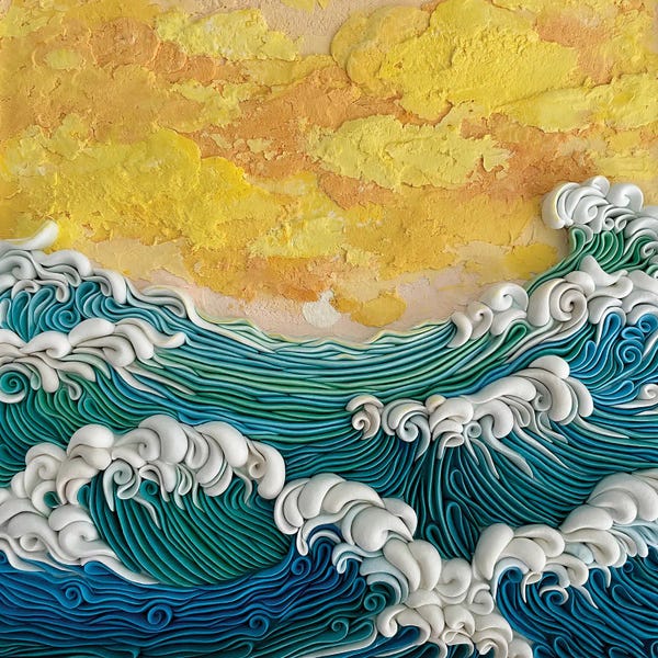 Contemporary Fine Art: Golden Sunset Over Turquoise Waves by Alisa Lariushkina