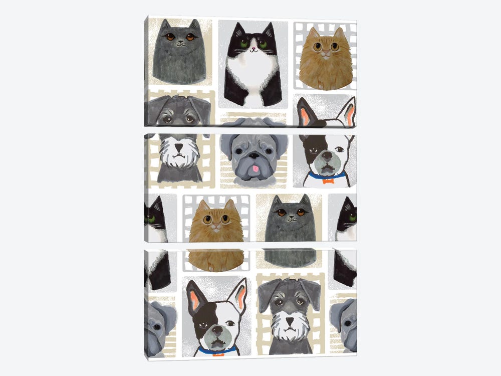 Cats And Dogs by Linda Birtel 3-piece Canvas Wall Art