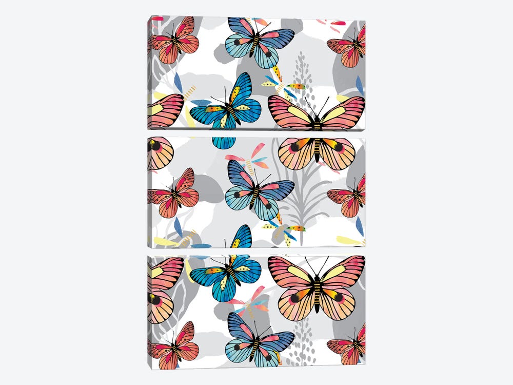 Pastel Butterflies by Linda Birtel 3-piece Canvas Print