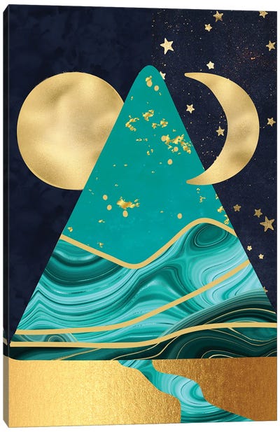 Celestial Pyramid Canvas Art Print - Gold & Teal Art