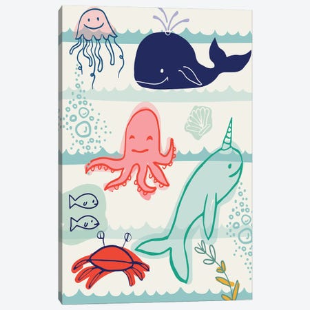 Sea Animals Canvas Print #LBX9} by Lula Bijoux & Company Canvas Art