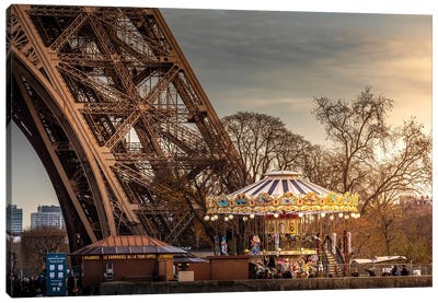 Paris Carousel Canvas Art Print - The Eiffel Tower