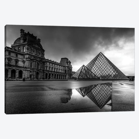 Pyramide Du Louvre, Paris B&W Canvas Print #LBY53} by Jérôme Labouyrie Canvas Print