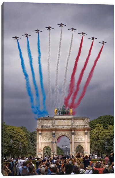 Bonne Fête Nationale, Patrouille De France - Carrousel Du Louvre Canvas Art Print - Action Shot Photography