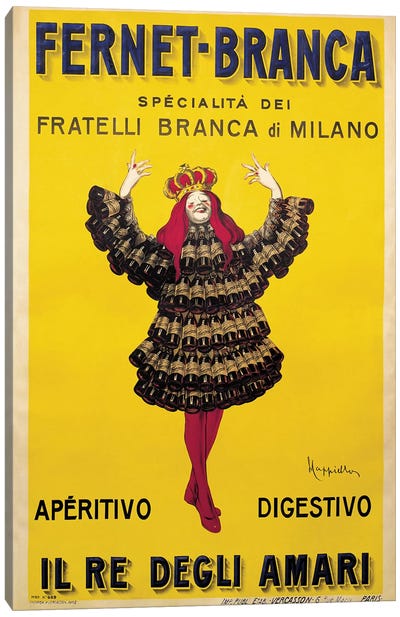 Fernet Branca Yellow Canvas Art Print - Leonetto Cappiello