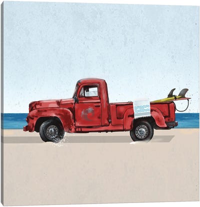 Red Surf Vehicle Canvas Art Print - Trucks