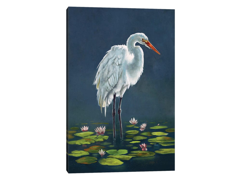 Snowy Heron or White Egret, Bird Print
