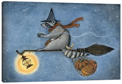 Midnight Delivery Canvas Art Print - Raccoon Art