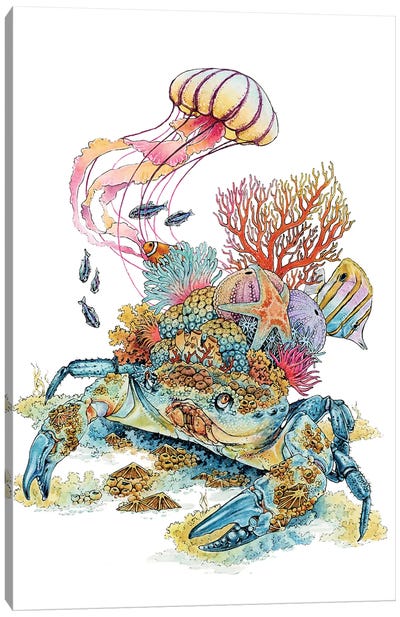 Moving With The Tide Canvas Art Print - Crab Art