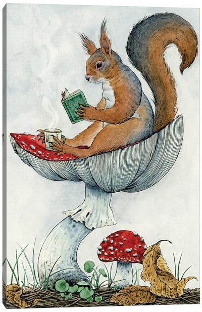 Tea Time Canvas Art Print - Squirrel Art