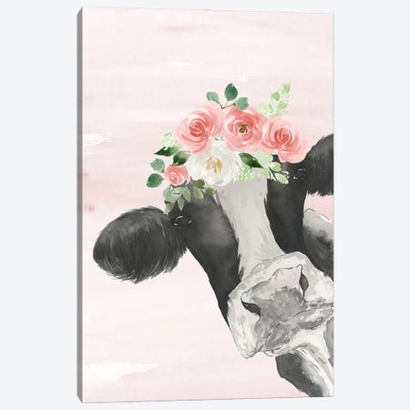 Crowned Cow On Pink Canvas Print #LCP16} by Lucille Price Canvas Art