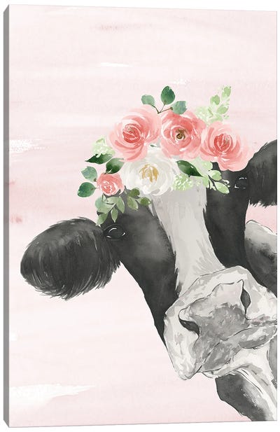 Crowned Cow On Pink Canvas Art Print