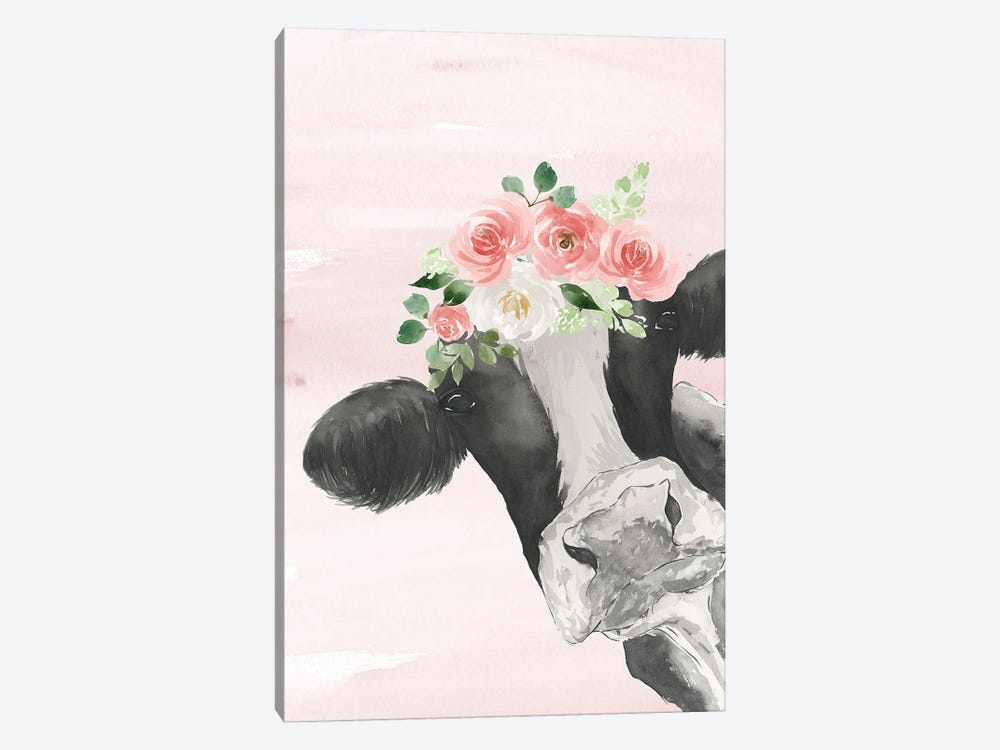 Crowned Cow On Pink by Lucille Price 1-piece Canvas Art