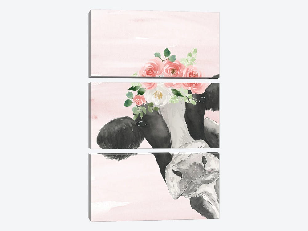 Crowned Cow On Pink 3-piece Canvas Art