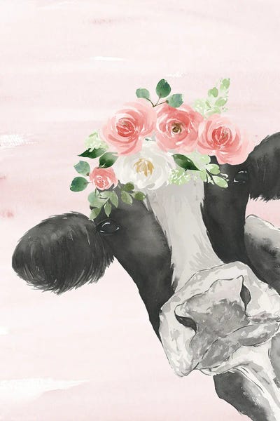 Lucille Price: Crowned Cow On Pink by Lucille Price