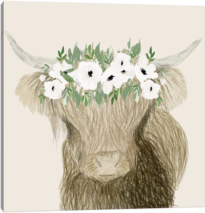 Floral Crowned Bull Canvas Art Print