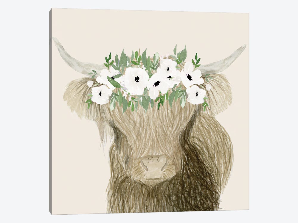 Floral Crowned Bull by Lucille Price 1-piece Canvas Wall Art