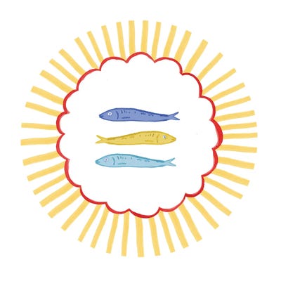 Canvas Print: Three Sardines (Yellow) by Lucille Price - thumbnail