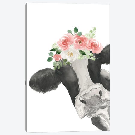 Hello Cow With Flower Crown Canvas Print #LCP7} by Lucille Price Canvas Art