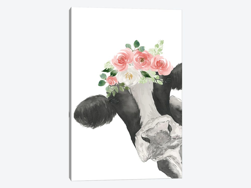 Hello Cow With Flower Crown by Lucille Price 1-piece Canvas Print