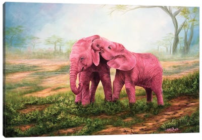 Pink Elephants Canvas Art Print - Elephant Art