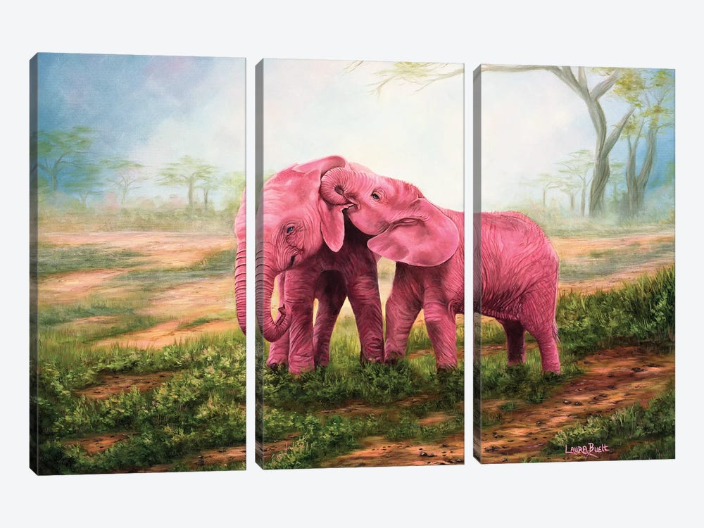 Pink Elephants by Laura Curtin 3-piece Canvas Art Print