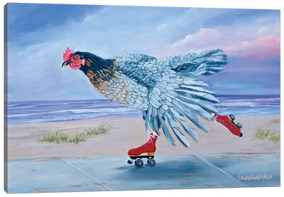 Red Skates At The Beach Canvas Art Print - Rollerblading & Roller Skating