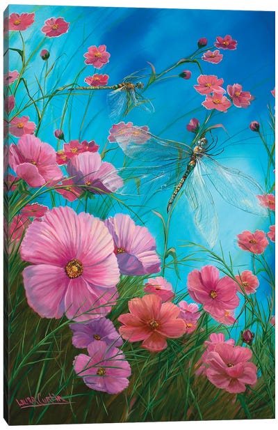 Dragonflies And California Poppies Canvas Art Print - Dragonfly Art
