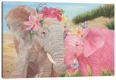 Love In Bloom Canvas Art Print - Elephant Art