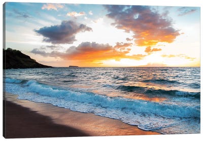 Maui Black Sand Beach Canvas Art Print - Sunrise & Sunset Art