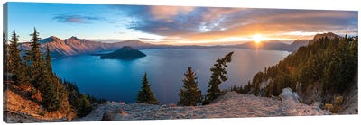 Crater Lake Panorama Canvas Art Print - Mountains Scenic Photography
