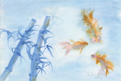 Fish And Bamboo by Liz Covington canvas print