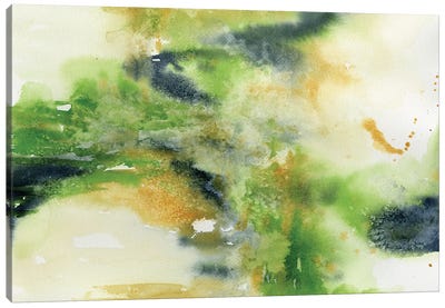 Green Abstract Canvas Art Print - Serene Watercolors