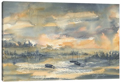 Harbor At Dusk Canvas Art Print - Serene Watercolors