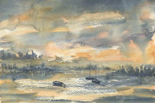 Serene Watercolors: Harbor At Dusk by Liz Covington