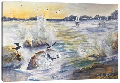 Harbor Birds Canvas Art Print - Serene Watercolors