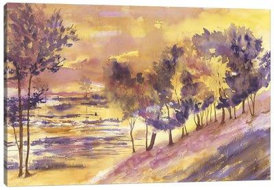 Hillside Trees Canvas Art Print - Serene Watercolors