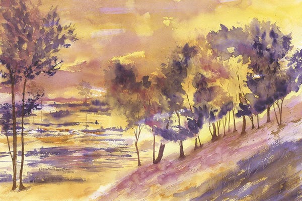 Serene Watercolors: Hillside Trees by Liz Covington