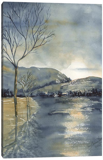 Moonlit Tree II Canvas Art Print - Serene Watercolors